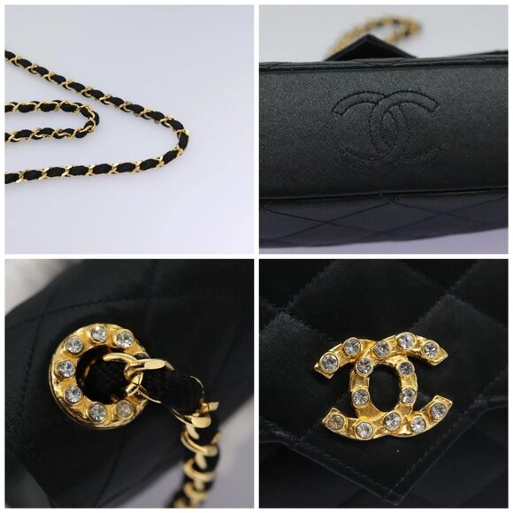 CHANEL Matelasse 23 Single Flap Chain Bag Satin Black Gold CC Auth - Picture 14 of 15